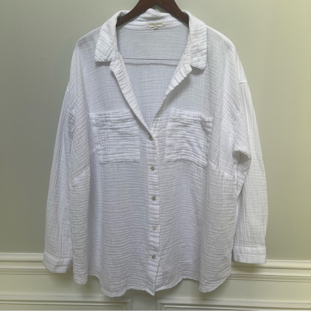 Eileen Fisher White Cheesecloth Blouse XL